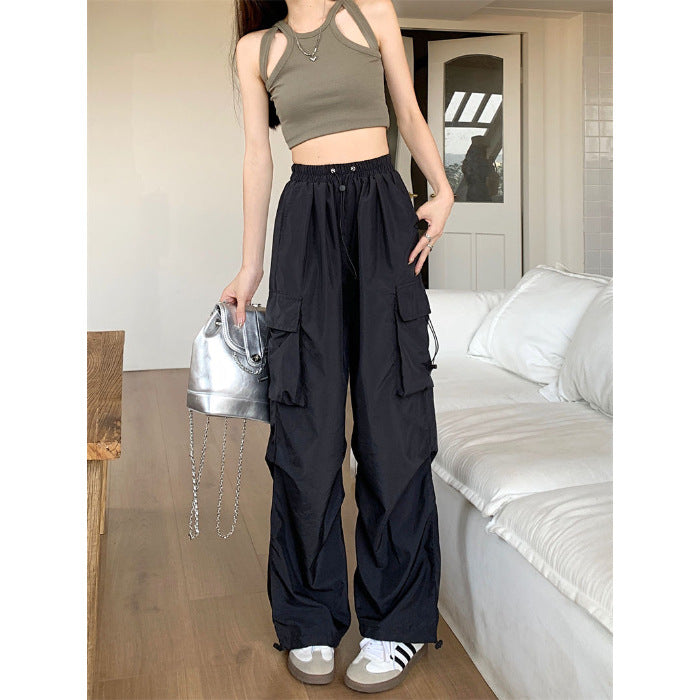 Aiertu concert outfit Women's Wide-Leg Pants Spring and Summer Niche Loose Slimming High Street Multi-Pocket Straight Overalls aiertu