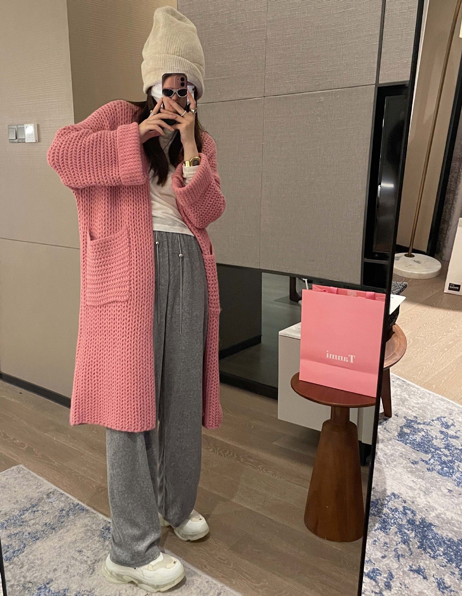 Aiertu cold weather outfits Korean Style Thick Needle Pineapple Pattern Sweater Cardigan Loose over-the-Knee Sweater Mid-Length Elegant Wool Coat Women's Top aiertu