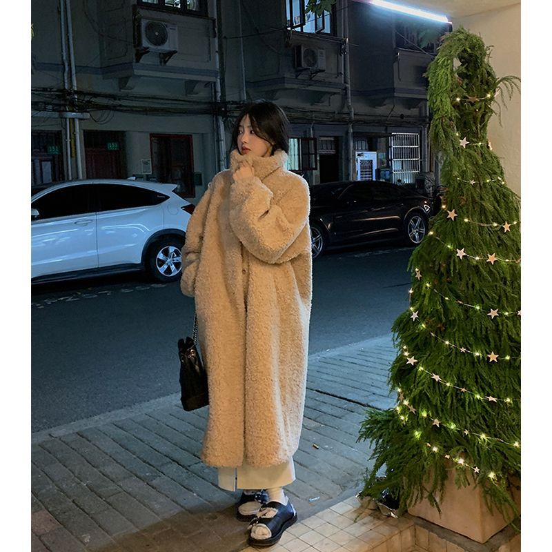 Aiertu simple winter outfits Maillard Small Teddy Wool Stand Collar Coat Long Cashmere Lamb Fur Coat Thickened Loose aiertu