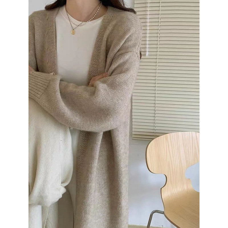 Aiertu black sweater dress outfit Knitted Cardigan Women's Spring and Autumn Simple Lazy Style Loose Mid-Length over-the-Knee Sweater Coat Top aiertu