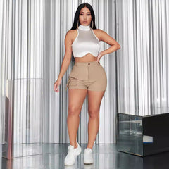 Aiertu joker costume female outfit Summer Women's Casual Tight High Waist Side Pocket Flip Pocket Shorts aiertu