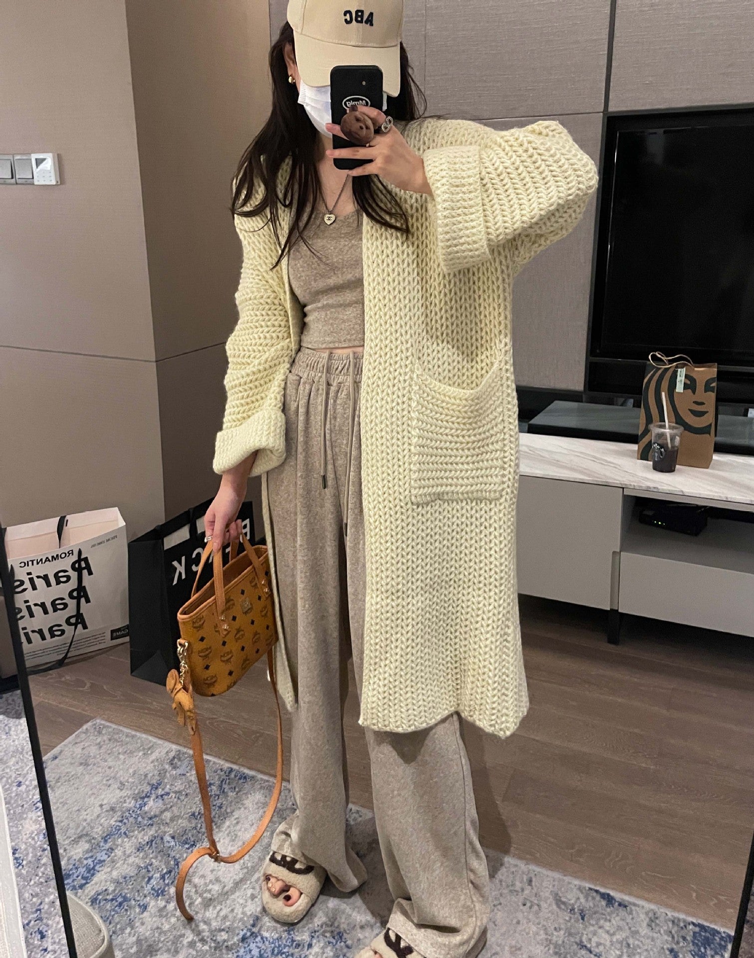 Aiertu cold weather outfits Korean Style Thick Needle Pineapple Pattern Sweater Cardigan Loose over-the-Knee Sweater Mid-Length Elegant Wool Coat Women's Top aiertu