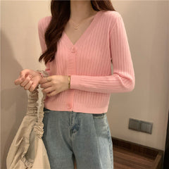 Aiertu curvy casual outfits Women's Knitted Cardigan Autumn and Winter Loose Short Online Celebrity V-neck Outer Top Thin Sweater aiertu