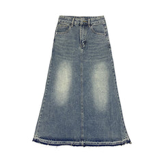 Aiertu 90s fashion Autumn New Women's Retro Frayed Denim Skirt High Waist Slimming A- line Large Swing Dress Sexy aiertu