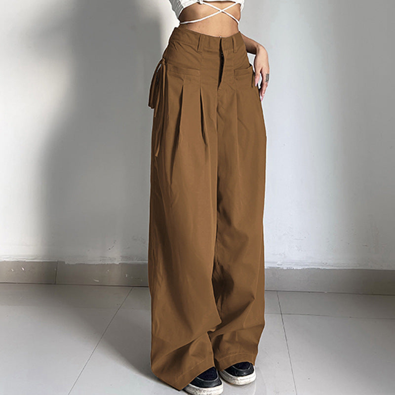 Aiertu trashy outfits Spring and Summer New Trendy Fashion Retro Street Loose Low Waist Solid Color Woven Pants aiertu