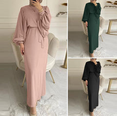 Aiertu dress outfit Style Solid Color Long Sleeve Casual Muslim Dress Robe Robe Dress Dignified Elegant Middle East aiertu