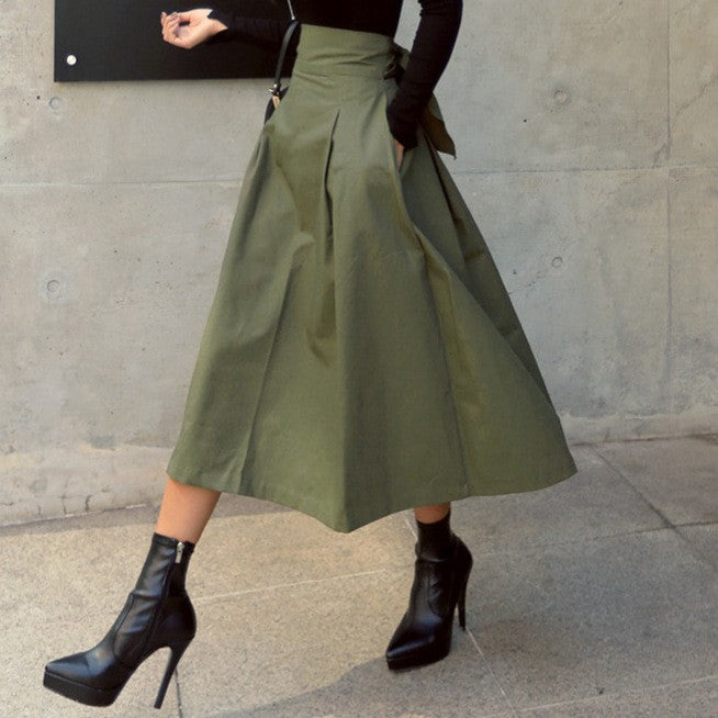 Aiertu fashion outfits Women's Spring Women's Solid Color Skirt A- Line Umbrella Skirt Bow Waist Large Swing Dress aiertu