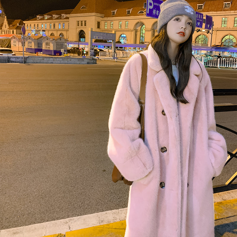 Aiertu cold weather outfits Autumn Thickened Extended Suit Collar Faux Mink Fur Fur Integrated Fur Environmental Protection Fur Women's Coat Large aiertu