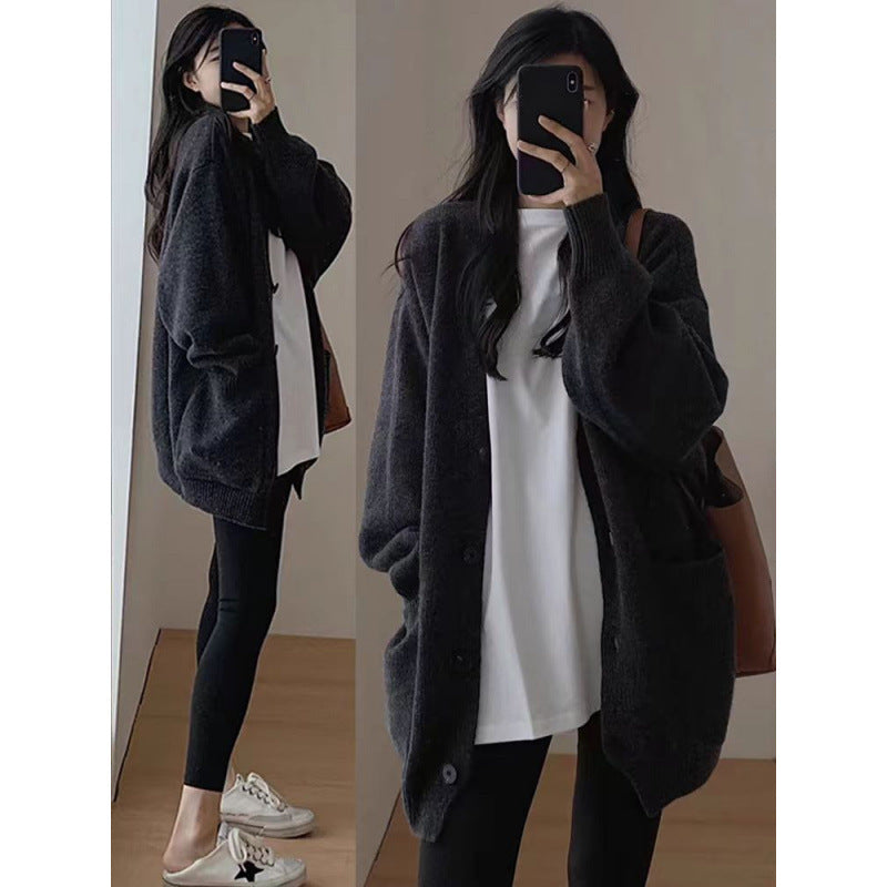 Aiertu datenight fall outfits Korean Style Black Knitted Sweater Cardigan Coat Women's Gentle Lazy Style Autumn and Winter Soft Glutinous V-neck Top aiertu