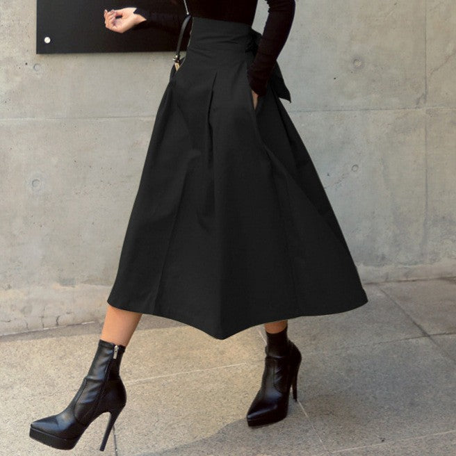 Aiertu fashion outfits Women's Spring Women's Solid Color Skirt A- Line Umbrella Skirt Bow Waist Large Swing Dress aiertu