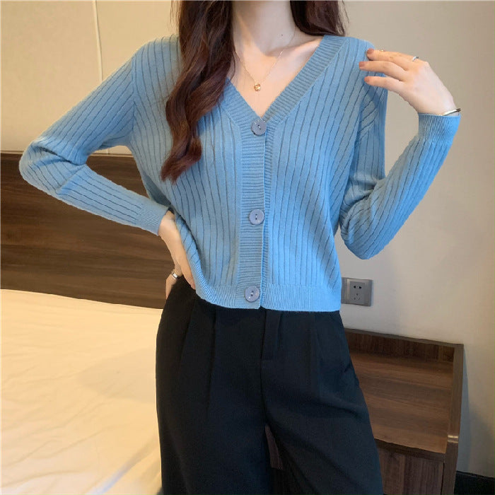 Aiertu curvy casual outfits Women's Knitted Cardigan Autumn and Winter Loose Short Online Celebrity V-neck Outer Top Thin Sweater aiertu