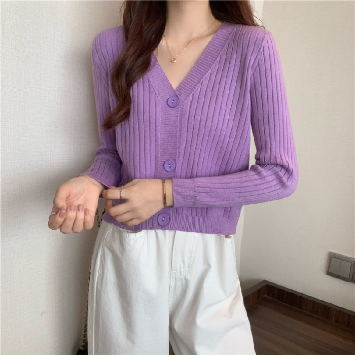 Aiertu curvy casual outfits Women's Knitted Cardigan Autumn and Winter Loose Short Online Celebrity V-neck Outer Top Thin Sweater aiertu