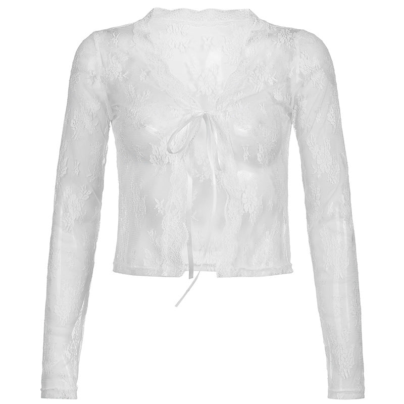 Aiertu trashy outfits Style Women's Clothing Summer New Fashion Hot Girl Sexy Mesh Lace Cardigan T-shirt for Women aiertu