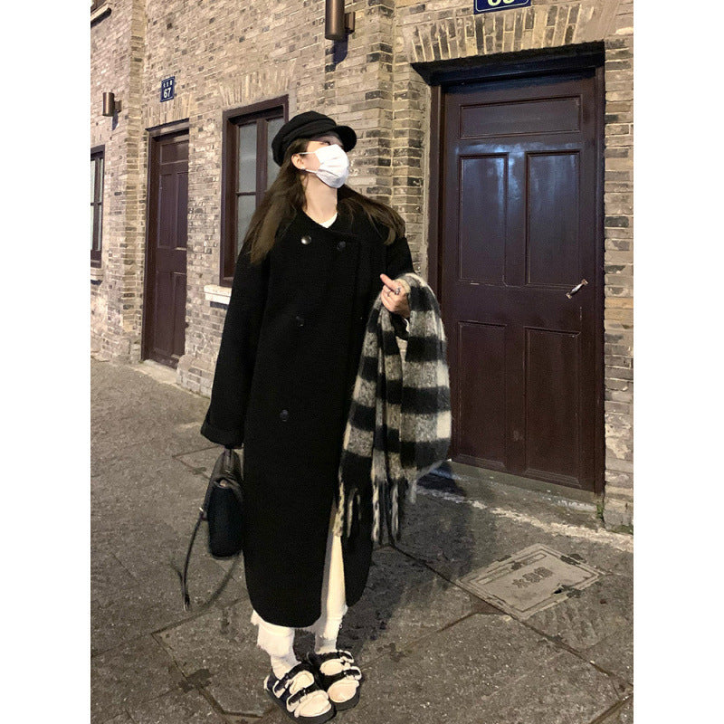 Aiertu cold weather outfits Winter Lamb Wool Long Coat Coat Women's Loose round Neck Thickened Double Breasted Korean Style Warm Fur Integrated aiertu