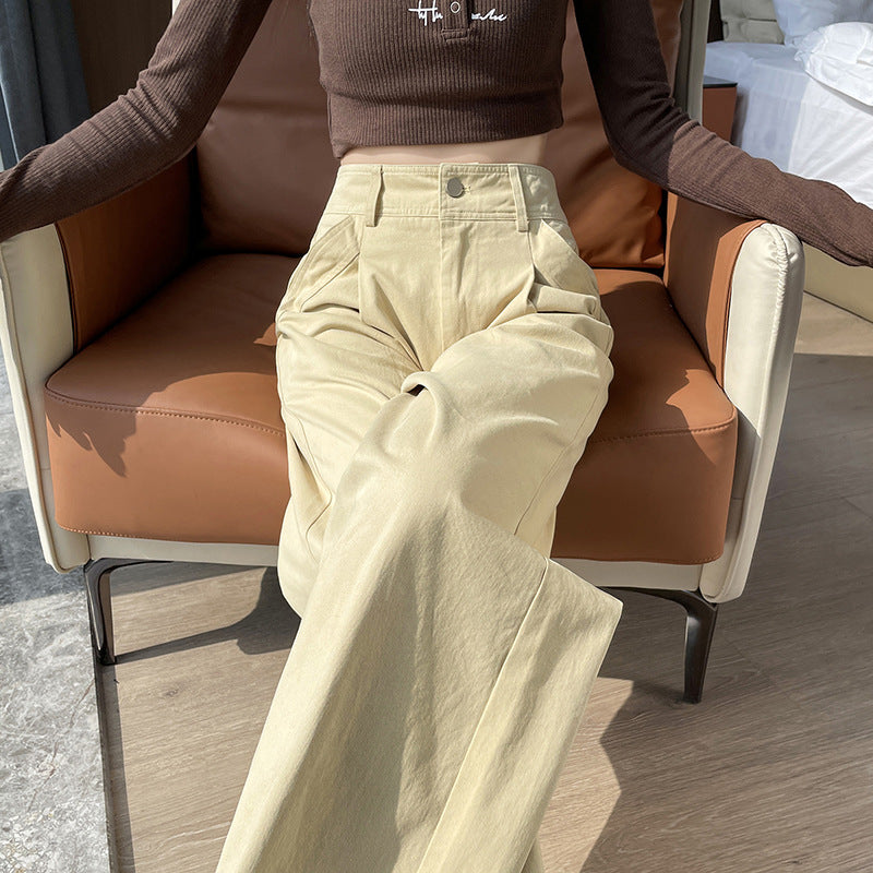 Aiertu fashion outfits Autumn Tall Cotton Anti-Wrinkle Washed Casual Overalls Women's High Waist Straight Old Money Style Wide Leg Trousers aiertu