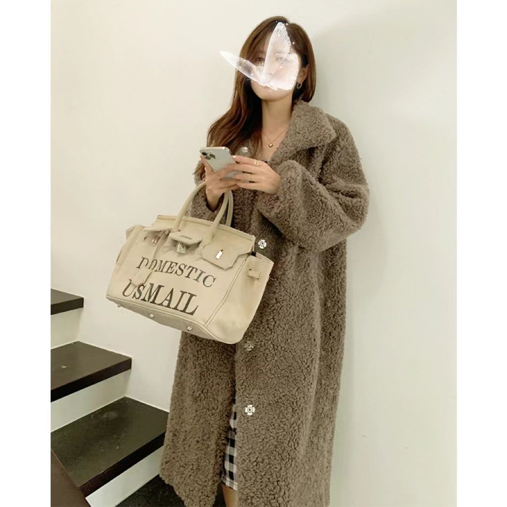 Aiertu simple winter outfits Maillard Small Teddy Wool Stand Collar Coat Long Cashmere Lamb Fur Coat Thickened Loose aiertu