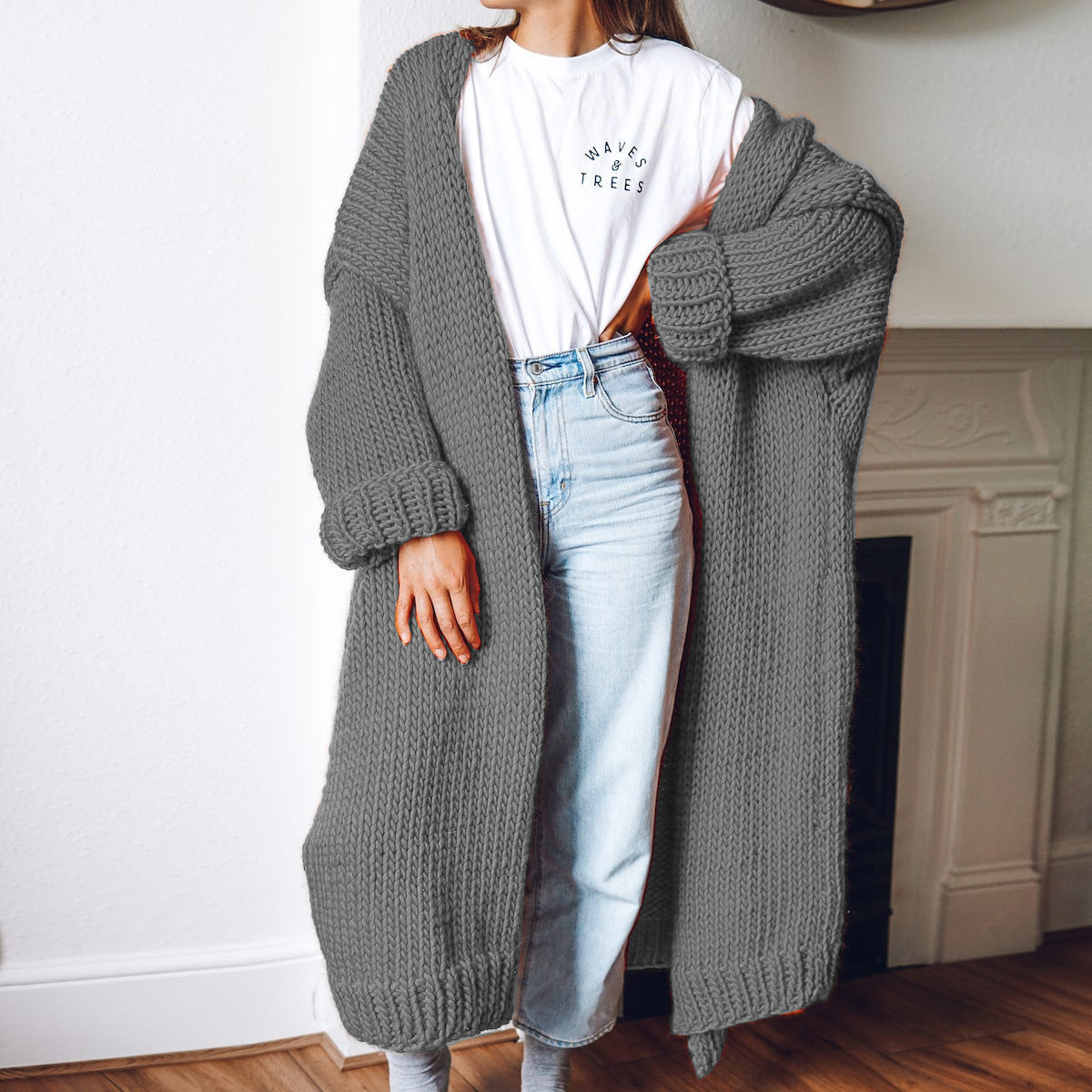 Aiertu fall outfits Plus Size Knitted Cardigan Women's Mid-Length Loose Casual Fashion Sweater Coat Women aiertu
