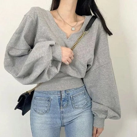Aiertu fashion outfits round Neck Pullover Waist-Tight Long-Sleeved Sweater Women's Spring and Autumn Casual Niche Short Slim Top aiertu