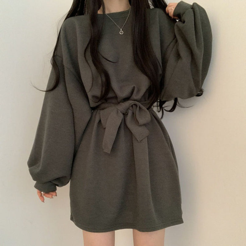 Aiertu black leggings outfit fall Autumn and Winter Ghost Horse Girl Loose Slimming Lantern Sleeve Long Sleeve Dress Female Trendy Small aiertu