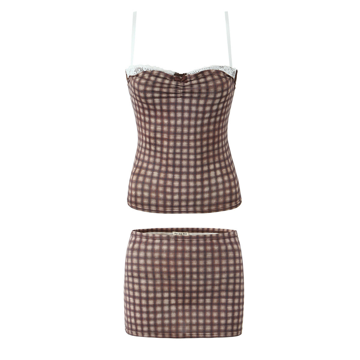 Aiertu black sweater dress outfit French Style Two-Piece Plaid Lace Stitching Strap Top Mini Sheath Skirt aiertu