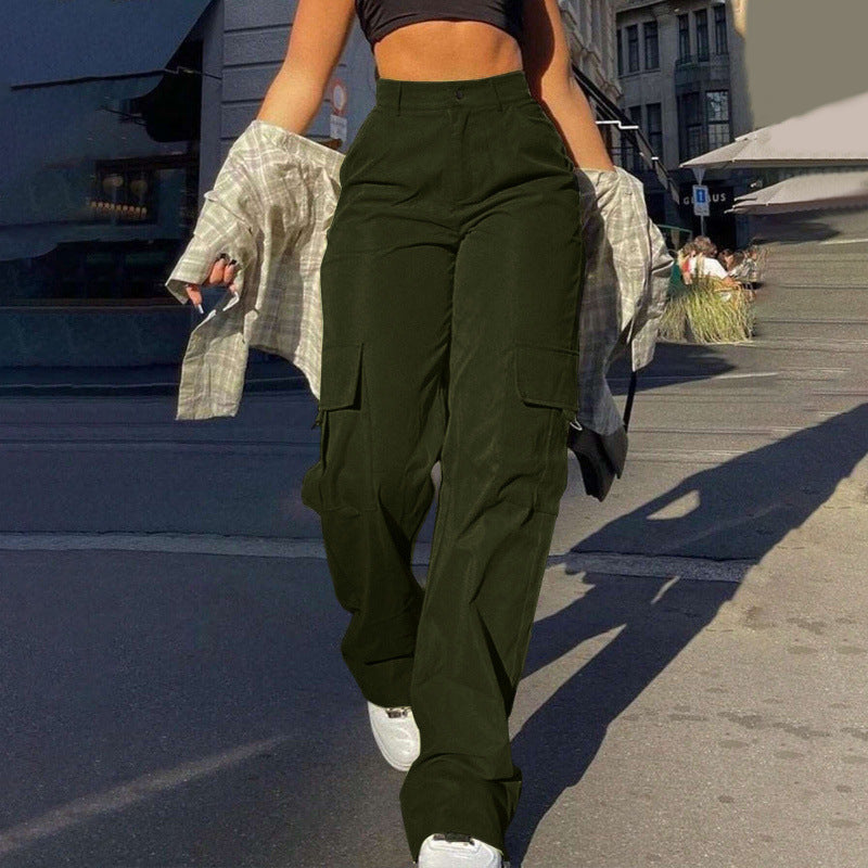 Aiertu outfits Women's Street Fashion Multi-Pocket Workwear Straight Trousers High Waist Slimming Loose Overalls aiertu