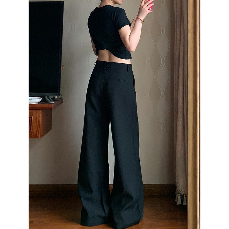 Aiertu fashion outfits Plus Size Black Straight Suit Wide-Leg Pants Women's Summer High Waist Draping Loose Slimming Casual Mopping Pants aiertu