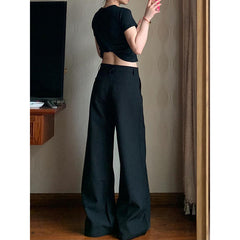 Aiertu fashion outfits Plus Size Black Straight Suit Wide-Leg Pants Women's Summer High Waist Draping Loose Slimming Casual Mopping Pants aiertu
