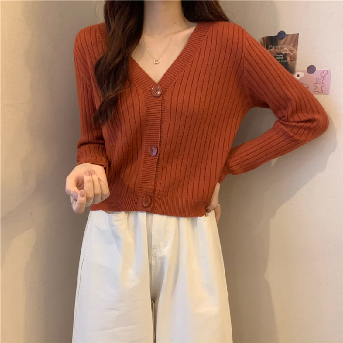 Aiertu curvy casual outfits Women's Knitted Cardigan Autumn and Winter Loose Short Online Celebrity V-neck Outer Top Thin Sweater aiertu