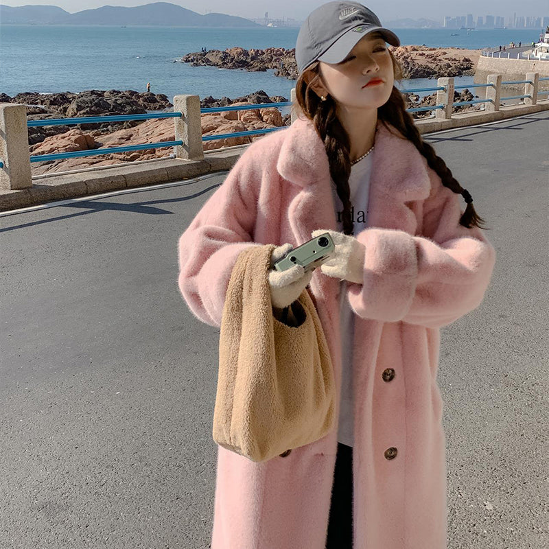 Aiertu cold weather outfits Autumn Thickened Extended Suit Collar Faux Mink Fur Fur Integrated Fur Environmental Protection Fur Women's Coat Large aiertu