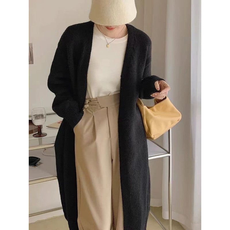 Aiertu black sweater dress outfit Knitted Cardigan Women's Spring and Autumn Simple Lazy Style Loose Mid-Length over-the-Knee Sweater Coat Top aiertu