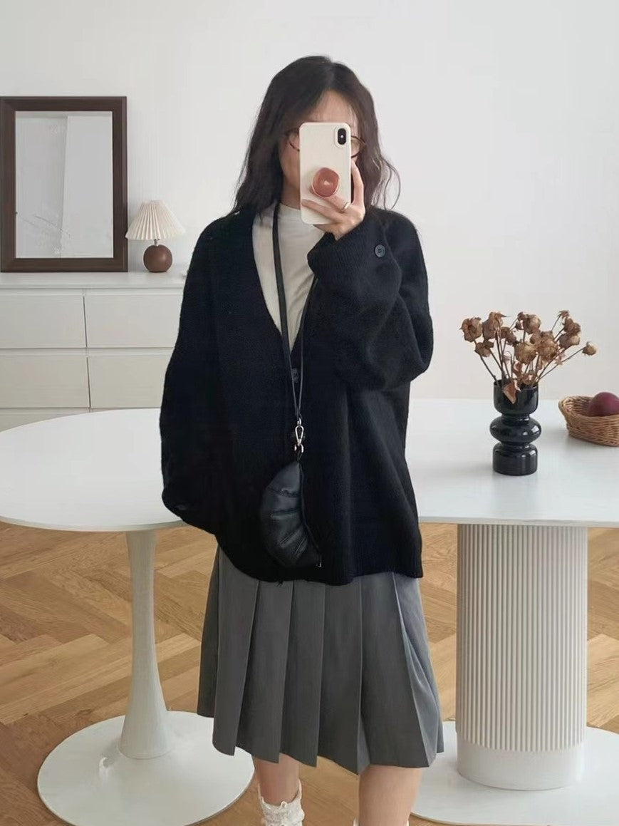 Aiertu joker costume female outfit Lazy Style V-neck Soft Glutinous Sweater Coat Women's Autumn and Winter Loose Large Casual Knitted Cardigan Top aiertu