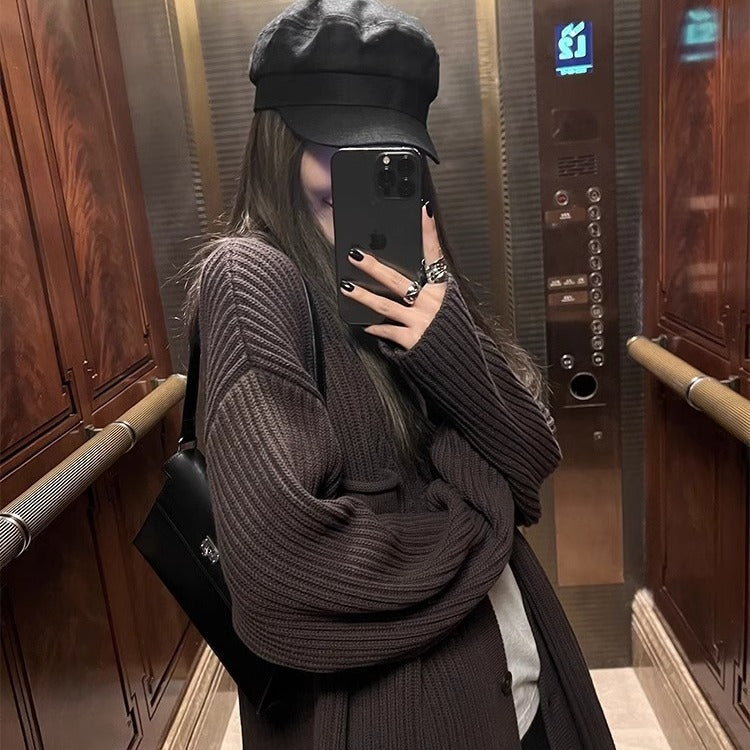 Aiertu grunge outfits Chocolate Maillard Lazy Hanging Fashion Trendy Sweater Coat Women's Thickened Loose Knitted Cardigan Autumn and Winter aiertu