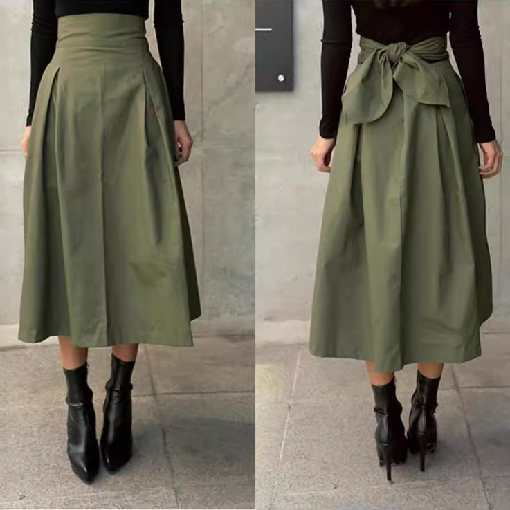 Aiertu fashion outfits Women's Spring Women's Solid Color Skirt A- Line Umbrella Skirt Bow Waist Large Swing Dress aiertu