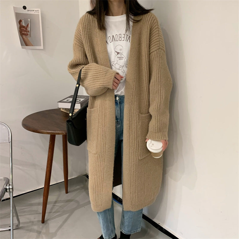 Aiertu comfy outfits winter Thick Knitted Cardigan Women's Mid-Length Korean Style Thick Wool Outer Wear Lazy Style Solid Color Loose Sweater Coat aiertu