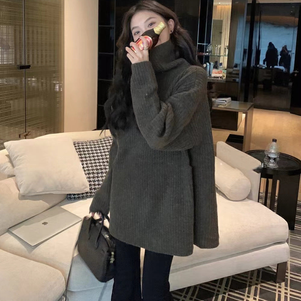 Aiertu style Soft Glutinous Turtleneck Pullover Women's Autumn and Winter Loose Lazy Style Mid-Length Inner Sweater Top aiertu
