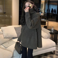 Aiertu style Soft Glutinous Turtleneck Pullover Women's Autumn and Winter Loose Lazy Style Mid-Length Inner Sweater Top aiertu