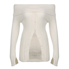 Aiertu simple winter outfits Millennium Hot Girl White Moonlight Split Breasted Flip off-Shoulder Long Sleeve Top Lazy Style Slimming Sweater aiertu