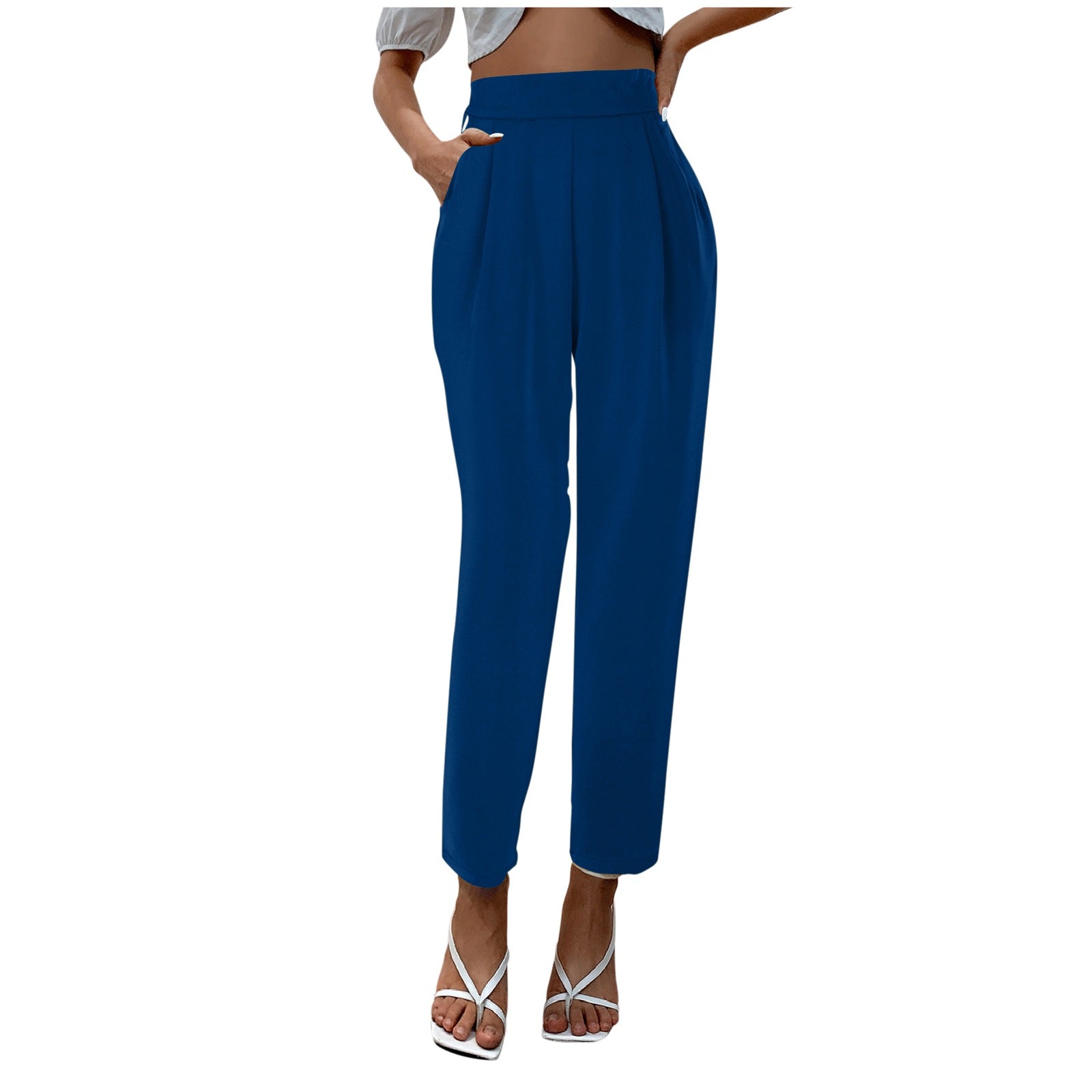 Aiertu business casual outfits for women Women's Satin High Waist Trousers Artificial Silk Pocket Loose Casual Pants aiertu