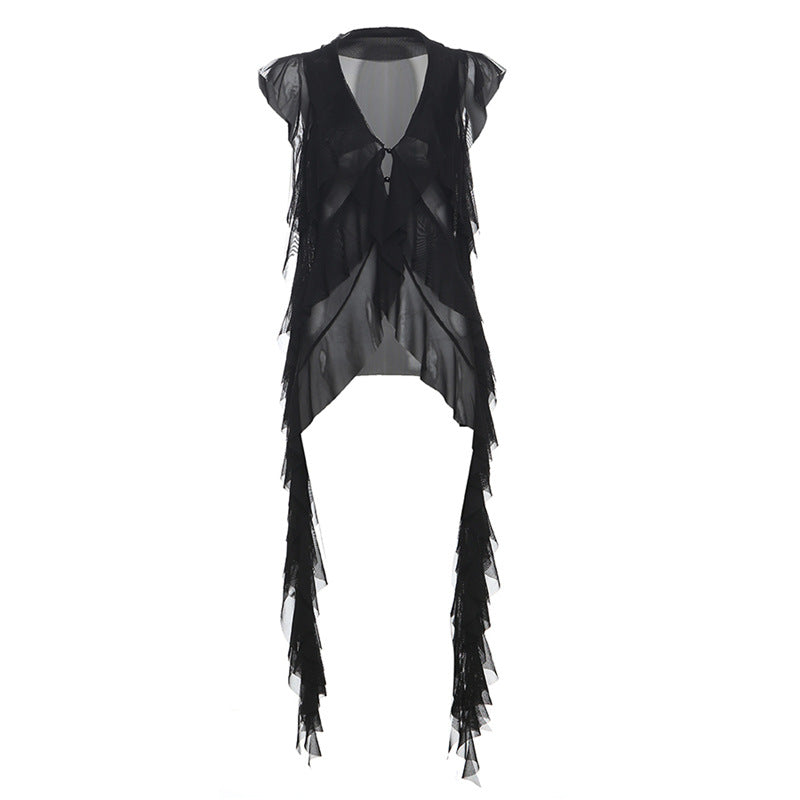 Aiertu concert outfit Style Summer New Women's Sexy Slimming Wavy Mesh Transparent Irregular Vest aiertu