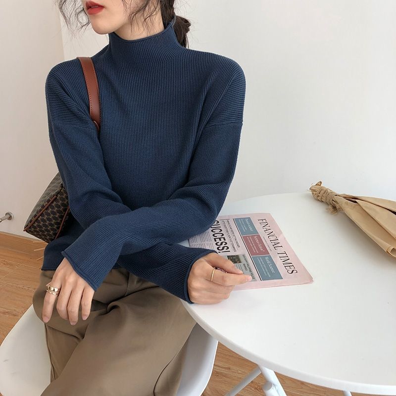 Aiertu cold weather outfits Autumn and Winter Knitwear Women's Inner Wear Loose Lazy Style Sweater Half Turtleneck Top Bottoming Shirt Fashion aiertu