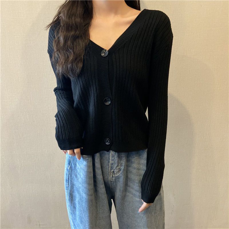 Aiertu curvy casual outfits Early Autumn Lazy Style Short Loose V-neck Sweater Coat Sweater Cardigan Women's Top aiertu
