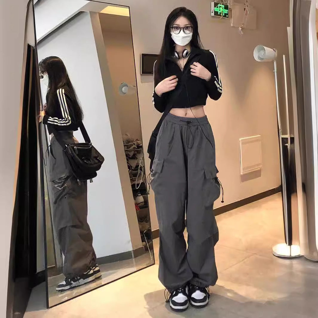Aiertu concert outfit Women's Wide-Leg Pants Spring and Summer Niche Loose Slimming High Street Multi-Pocket Straight Overalls aiertu