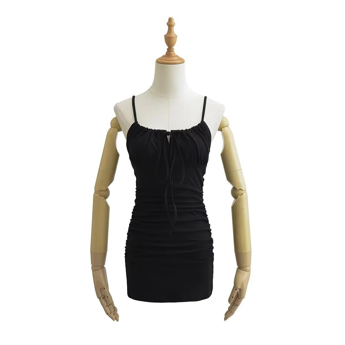 Aiertu cute outfits fall Summer Lace Drawstring Bag Hip Brushed Skin-Friendly Short Skirt French Sexy V-neck Sling Dress Women aiertu