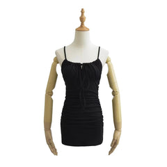 Aiertu cute outfits fall Summer Lace Drawstring Bag Hip Brushed Skin-Friendly Short Skirt French Sexy V-neck Sling Dress Women aiertu