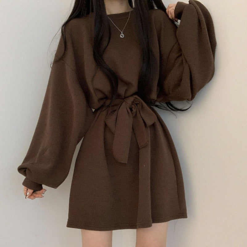 Aiertu black leggings outfit fall Autumn and Winter Ghost Horse Girl Loose Slimming Lantern Sleeve Long Sleeve Dress Female Trendy Small aiertu