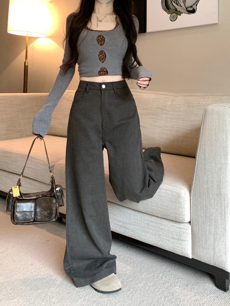 Aiertu fashion outfits American Straight Casual Pants Autumn High Waist Retro Loose Wide Leg Pants Draping Mop Pants Trousers aiertu