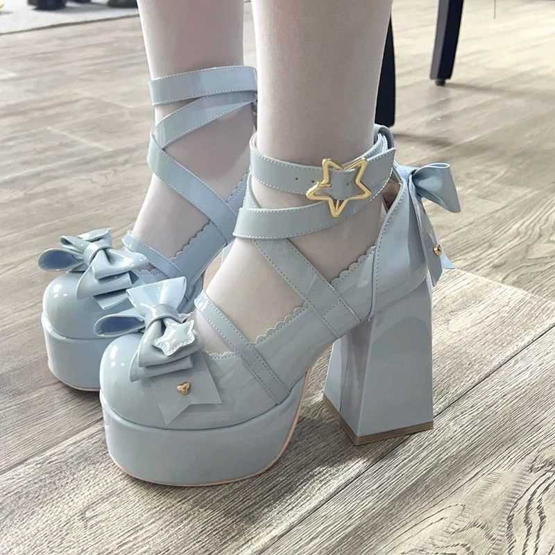Aiertu shoes Sweet Lolita Shoes round Toe Cute Girl's Shoes Japanese Mary Jane Chunky Heel High Heels Waterproof Platform aiertu