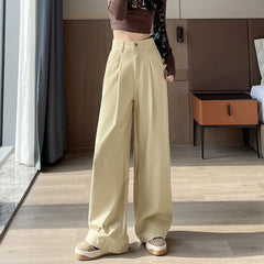 Aiertu fashion outfits Autumn Tall Cotton Anti-Wrinkle Washed Casual Overalls Women's High Waist Straight Old Money Style Wide Leg Trousers aiertu