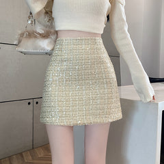 Aiertu fall outfits Skirt Skirt Shiny Skirt Woolen Sequined Skirt Tweed Hip Skirt aiertu