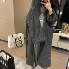Aiertu cold weather outfits Korean Style Thick Needle Pineapple Pattern Sweater Cardigan Loose over-the-Knee Sweater Mid-Length Elegant Wool Coat Women's Top aiertu